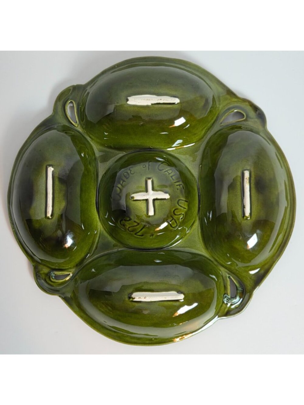 Wade California 722 Relish Tray with Red Apple Removeable Lid Green Dip Glaze - Picture 6 of 12